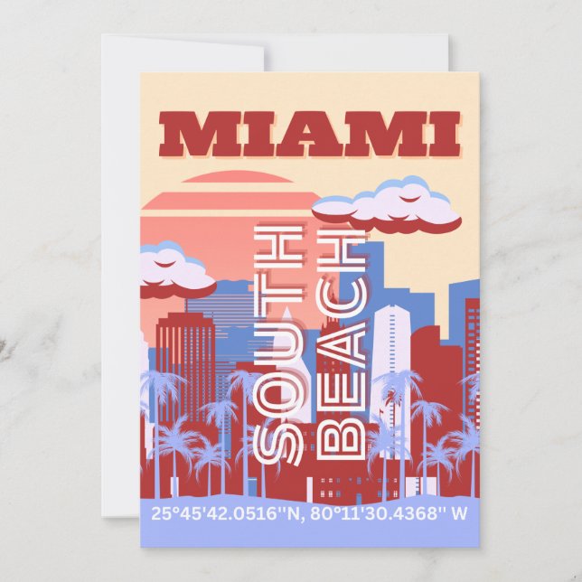 Miami Beach, Miami Travel Art, Retro Julkort (Framsida)