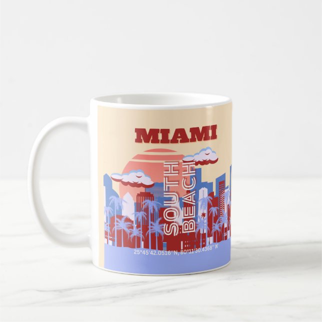 Miami Beach, Miami Travel Art, Retro Kaffemugg (Vänster)