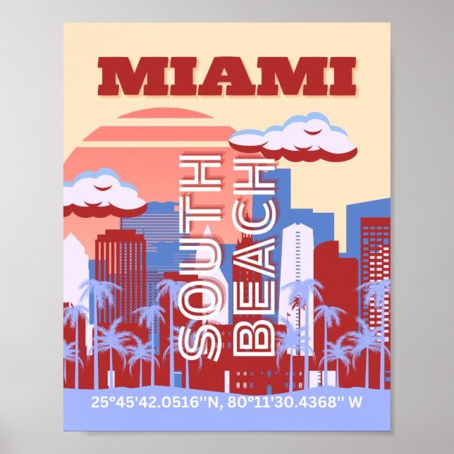 Miami Beach, Miami Travel Art, Retro Poster (Framsidan)