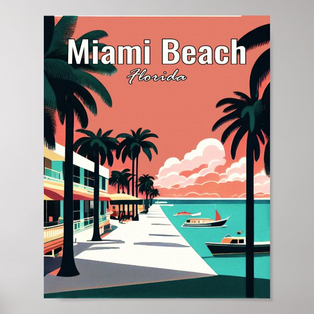Miami Beach Minimalist Art Travel Poster (Framsidan)