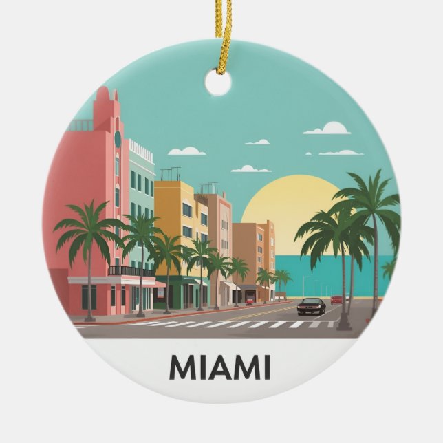 Miami Beach Ocean Drive Art Deco Julgransprydnad Keramik (Framsidan)