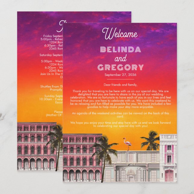 Miami Beach Rainbow Row Wedding Itinerary Program (Fram/baksida)