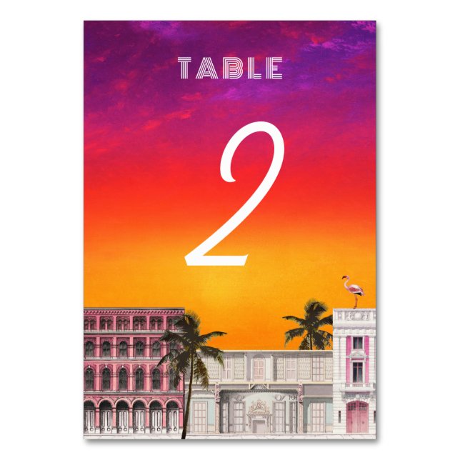 Miami Beach Regnbågsraden Charleston Palmbröllop Bordsnummer (Framsidan)