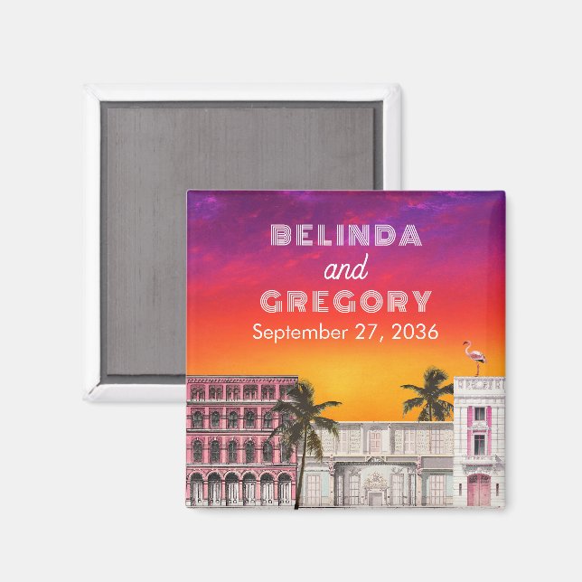 Miami Beach Regnbågsraden Charleston Palmbröllop Magnet (Front/Back)