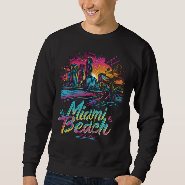 Miami Beach Retro Vibes Lång Ärmad Tröja (Framsida)