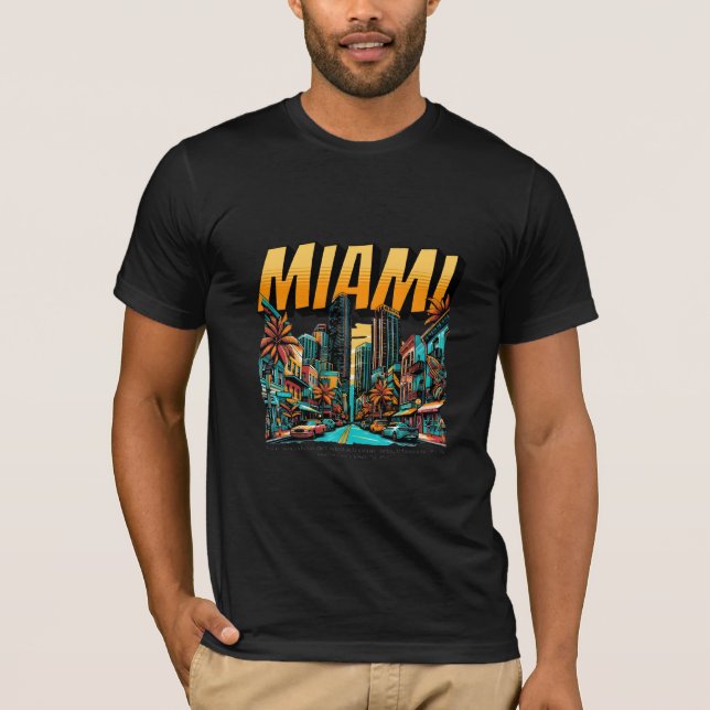 Miami Beach Skyline Retro T-shirt (Framsida)