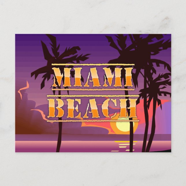 Miami Beach Soluppgång och Palmträd Postkort Vykort (Framsida)