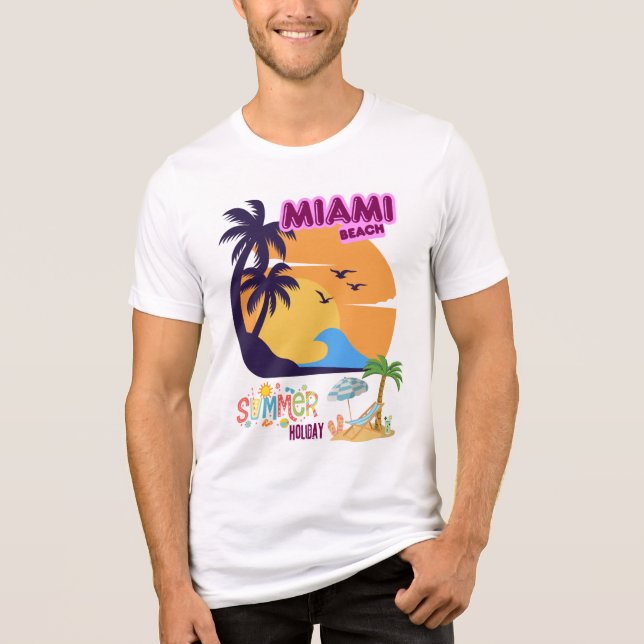 Miami Beach Summer Holiday  – Retro Palm Tree  T Shirt (Framsida)
