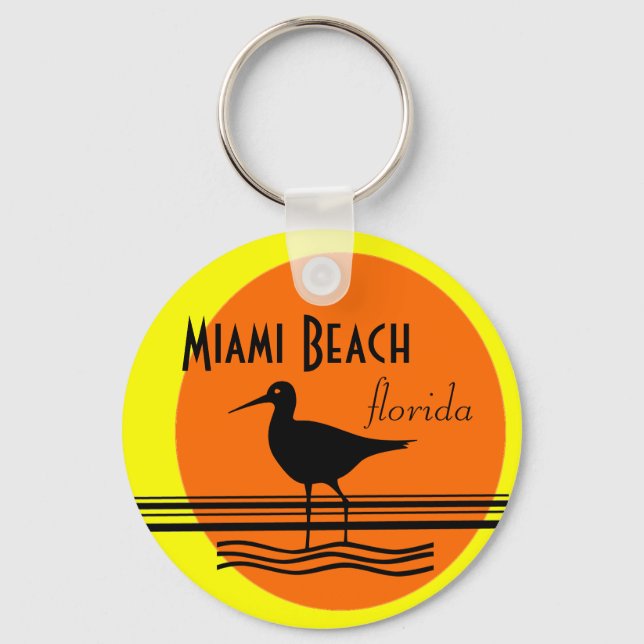 Miami Beach Sunset Souvenir Nyckelring (Framsida)