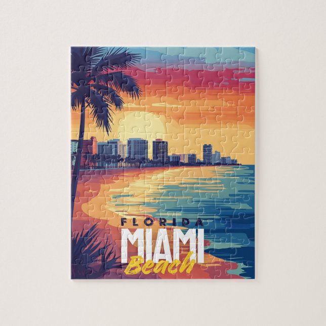 Miami Beach Sunset | Vibrant Florida Coastal Pussel (Vertikal)