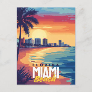 Miami Beach Sunset   Vibrant Florida Coastal Vykort