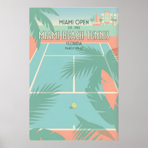 Miami Beach Tennis Print Retro Sport Art i Blå Poster