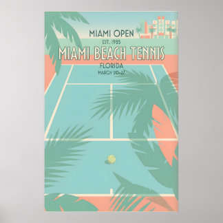 Miami Beach Tennis Print Retro Sport Art in Blue Poster