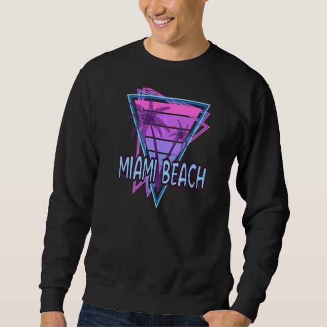 Miami Beach Vacation Vaporwave Aesthetic Lång Ärmad Tröja (Framsida)