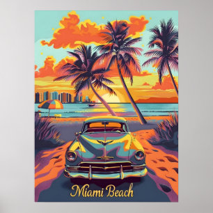 Miami Beach Vintage bil Poster