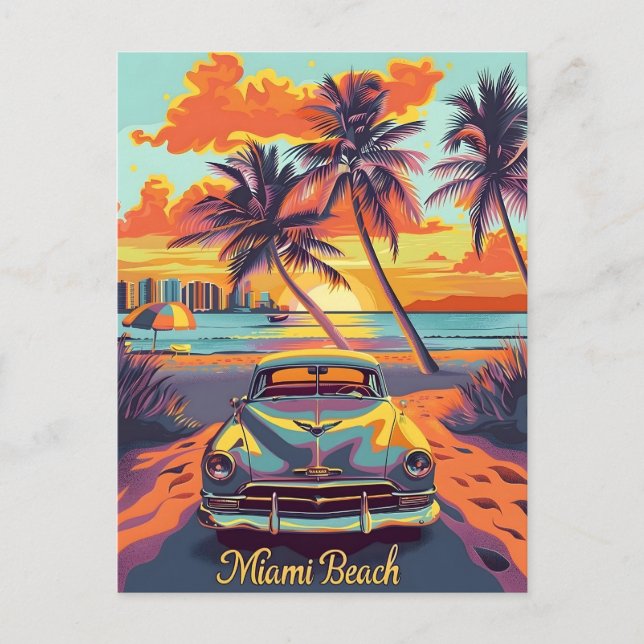 Miami Beach Vintage bil Vykort (Framsida)