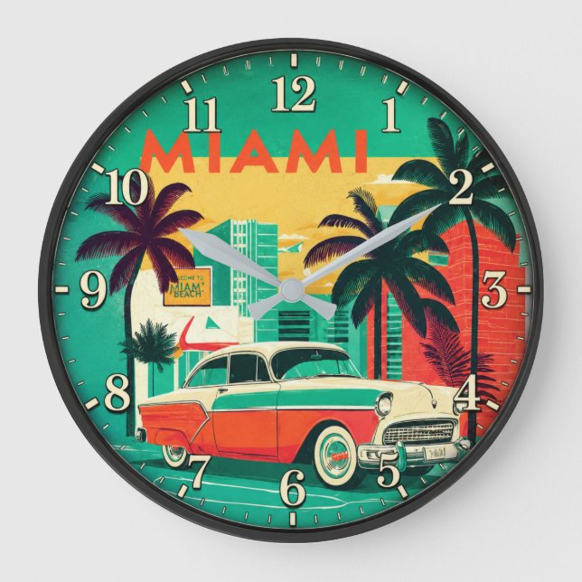 Miami Beach Vintage Car  Stor Klocka (Framsida)