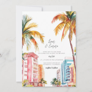 Miami Beach Watercolor Bröllop Inbjudningar