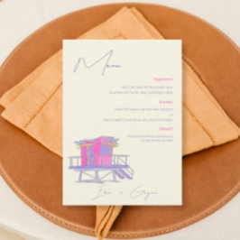 Miami Beach Watercolor Bröllop Menu Meny