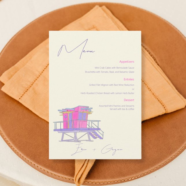 Miami Beach Watercolor Bröllop Menu Meny (Skapare uppladdad)