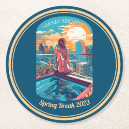 Miami Brickell Woman på ett tak Hottub Underlägg Papper Rund