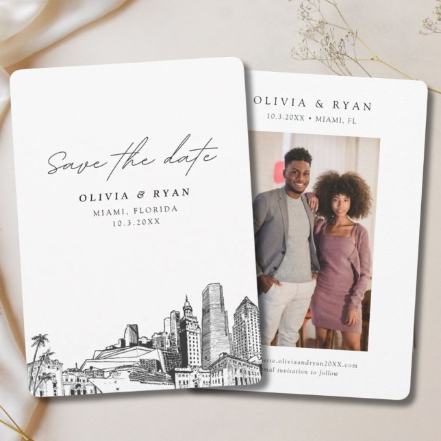 Miami Bröllop spara datum Bröllop Inbjudningar (Miami Wedding Save the Date Downtown Wedding Invitation
)