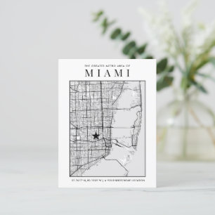 Miami City Karta + Location Marker Postcard Vykort