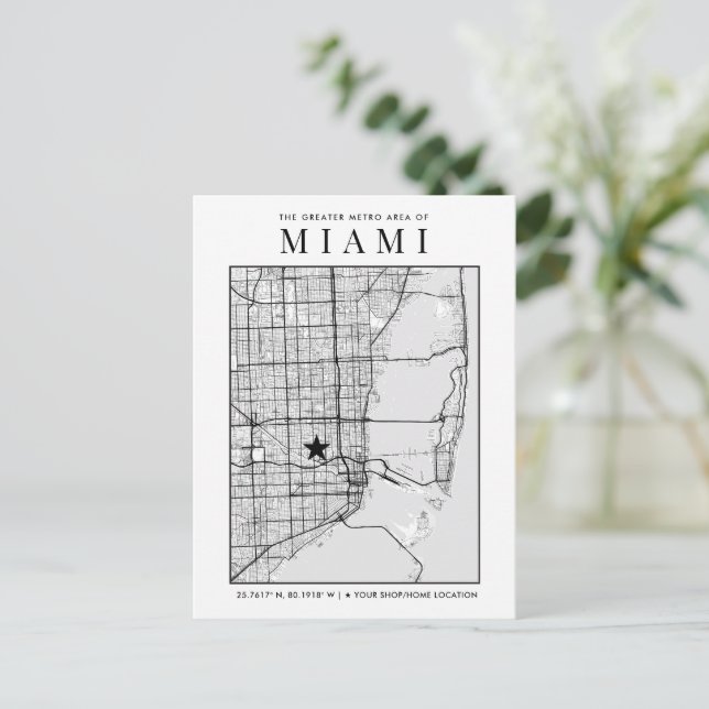 Miami City Karta + Location Marker Postcard Vykort (Stående Fram)
