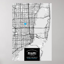 Miami City Karta + Markera din plats Poster