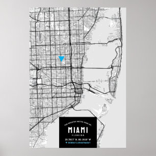 Miami City Karta + Markera din plats Poster