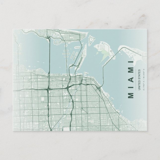 Miami City Map Minimal Postcard Vykort (Framsida)