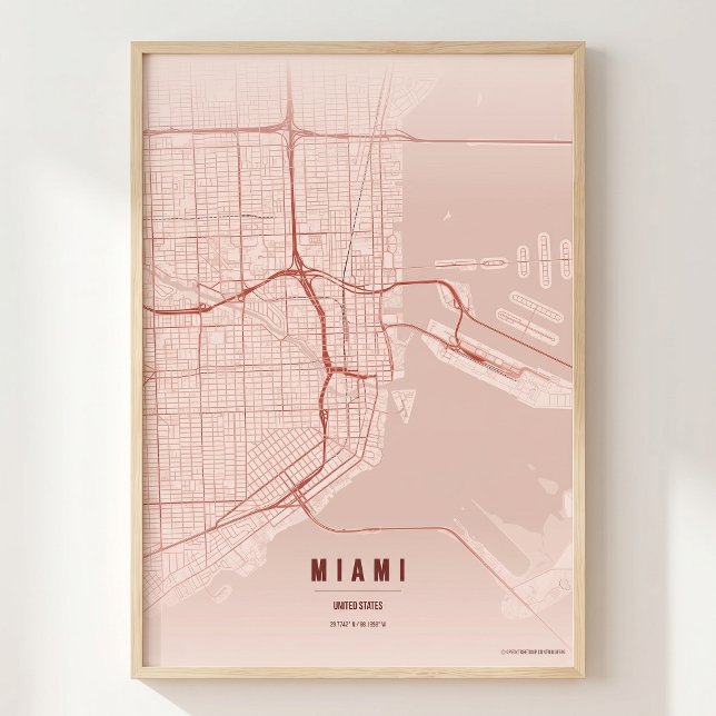 Miami Coral Tryck Florida Stadskarta Väggkonst Aff (Skapare uppladdad)