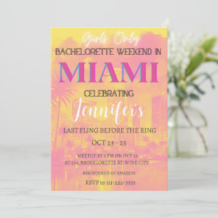 Miami Destination Bachelorette Helg Party Inbjudningar