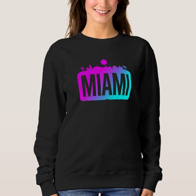 Miami  Djärv Stadssiluett Vaporwave T Shirt (Framsida)