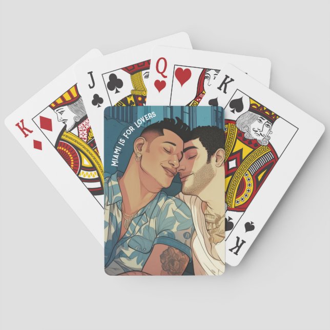 Miami Downtown Gay Manar Cuddling Illustration Casinokort (Baksidan)