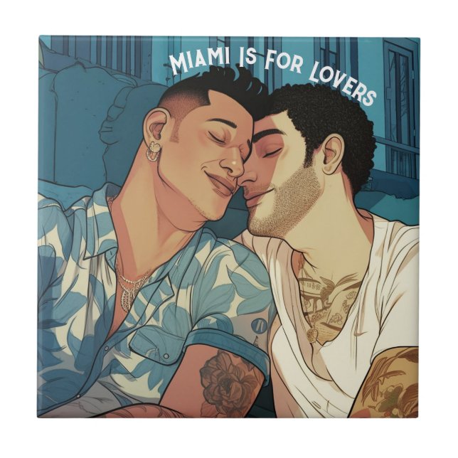 Miami Downtown Gay Manar Cuddling Illustration Gif Kakelplatta (Framsidan)