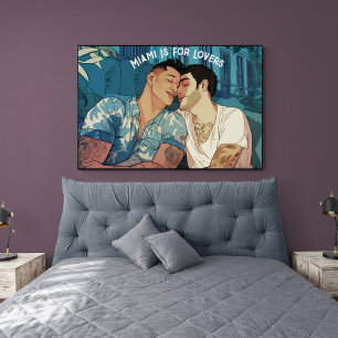 Miami Downtown Gay Manar Cuddling Illustration Poster