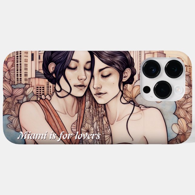 Miami Downtown Women Cuddling Lesbisk Teckning (Baksida (horisontell))