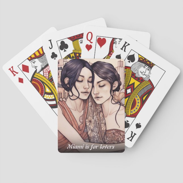Miami Downtown Women Cuddling Lesbisk Teckning Casinokort (Baksidan)