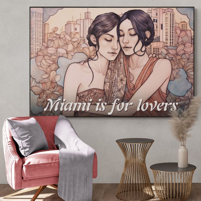 Miami Downtown Women Cuddling Lesbisk Teckning Poster (Skapare uppladdad)