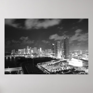 Miami efter natten i Black and White Poster