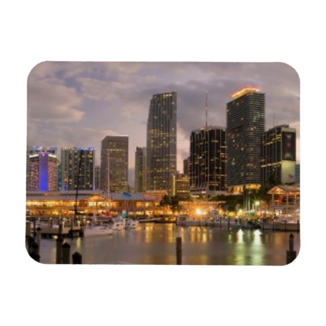 Miami Financial Skyline vid dusk Magnet (Horisontell)