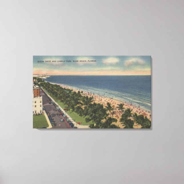 Miami, FL - Ocean Drive och Lummus Park Canvastryck (Framsida)