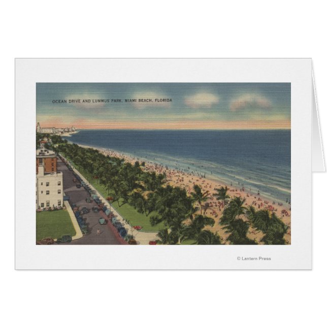 Miami, FL - Ocean Drive och Lummus Park Hälsningskort (Framsidan Horizontal)