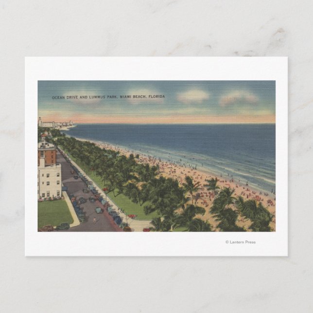 Miami, FL - Ocean Drive och Lummus Park Vykort (Framsida)