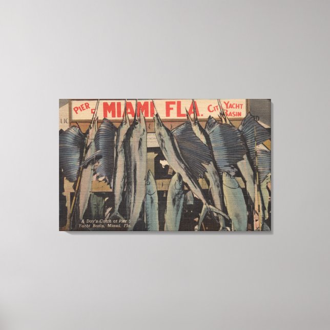 Miami, FL - View Pier 5 City Yacht Klubb w/ Canvastryck (Framsida)