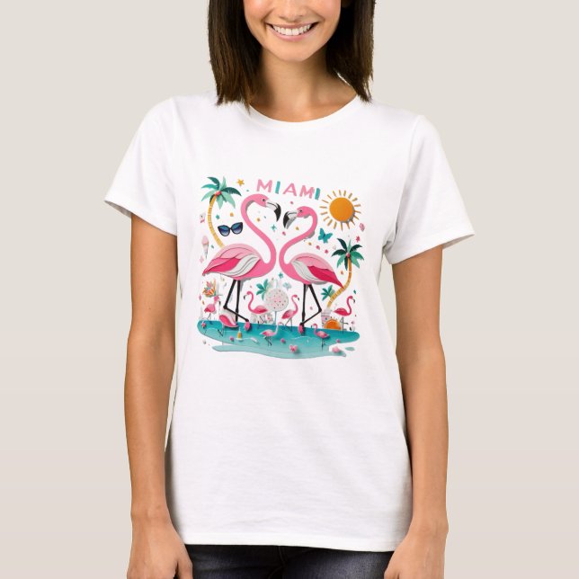 Miami Flamingo Paradise Kvinnors T-shirt (Framsida)