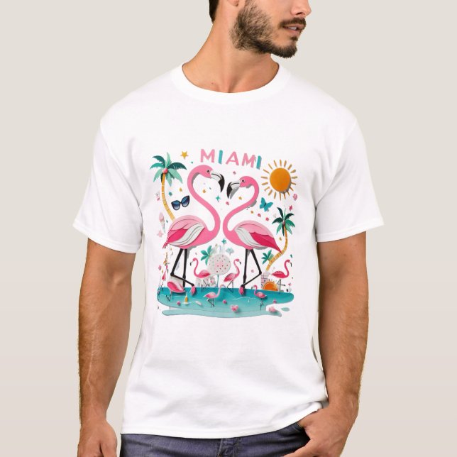 Miami Flamingo Paradise T Shirt (Framsida)