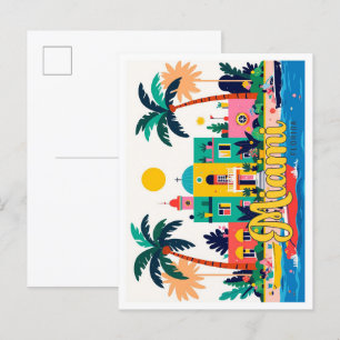 Miami Florida Abstrakt Vintage resor Illustration Vykort