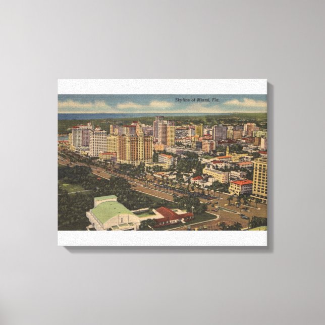 Miami, Florida - Aerial View of Downtown Canvastryck (Framsida)